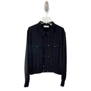 Liz Claiborne Vintage 80s Women’s Black Sheer Double Breasted Blouse Size 10